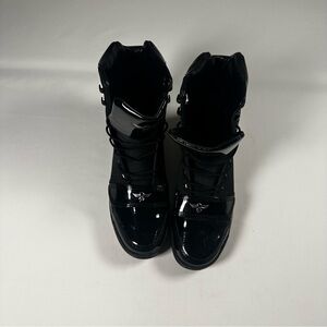 Creative Reaction Combat Boots Patent Faux Leather High Top Black Unisex